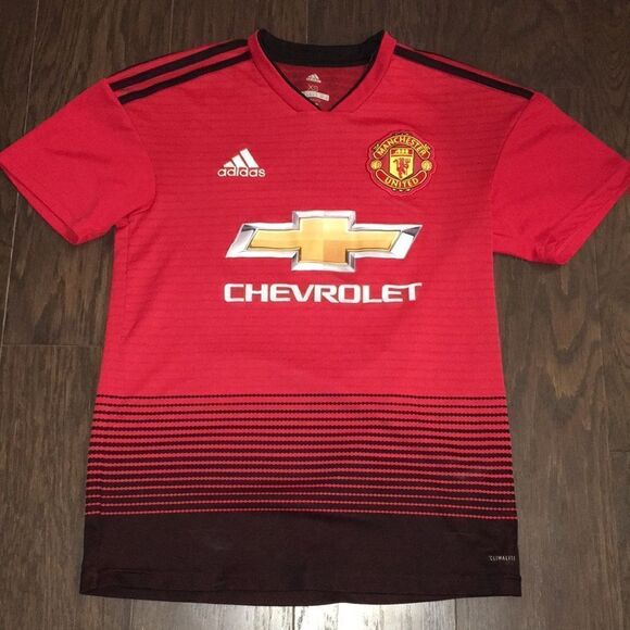 Red adidas Home 2021 Manchester United Soccer Jersey ⚽️ Climalite Chevrolet XS - Picture 1 of 3